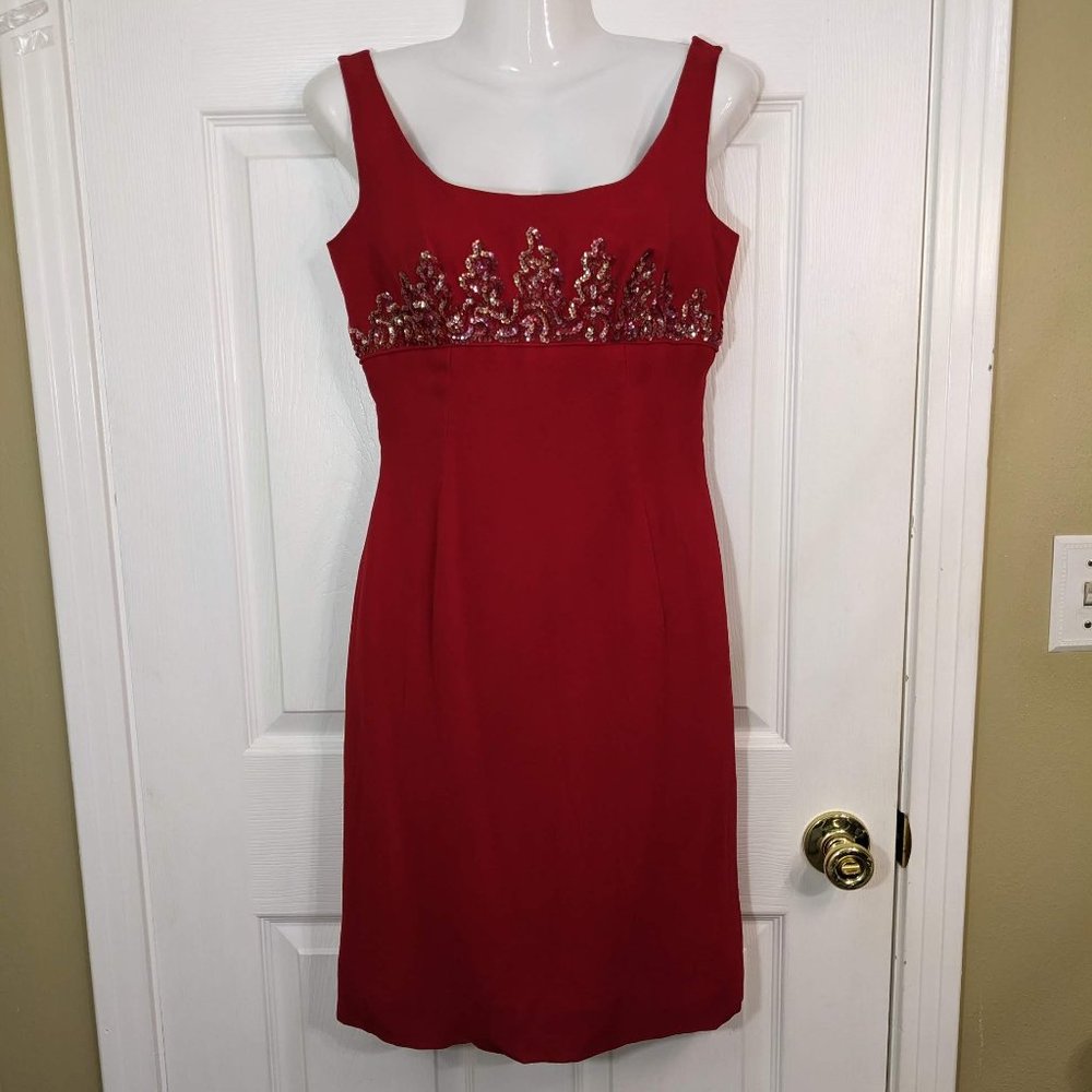 Mike Benet Formals 1960s Vintage Red Chiffon Intricate Sequin Dress - size 10*